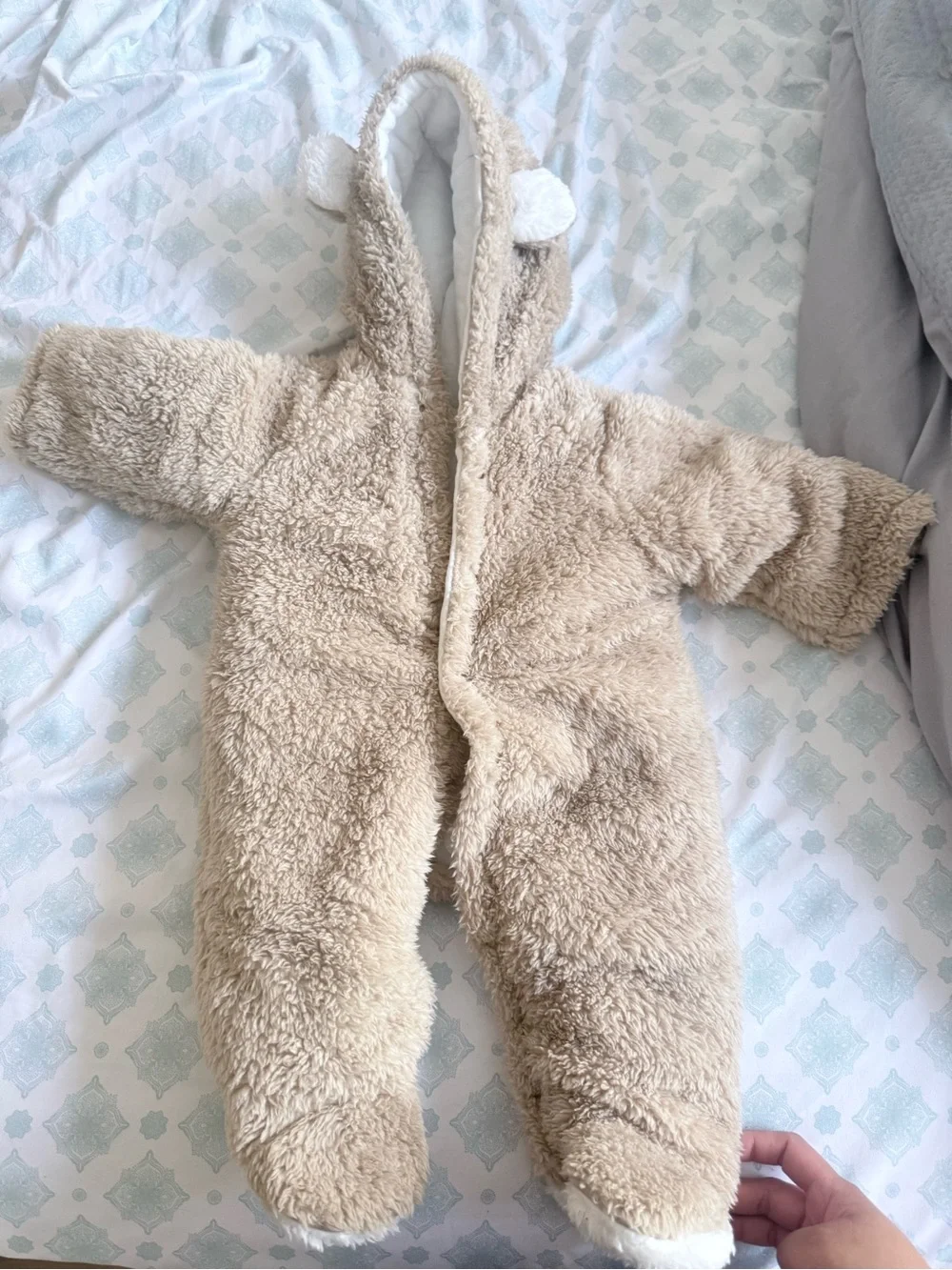 Cozy Beige Sherpa Baby One-Piece with Hood